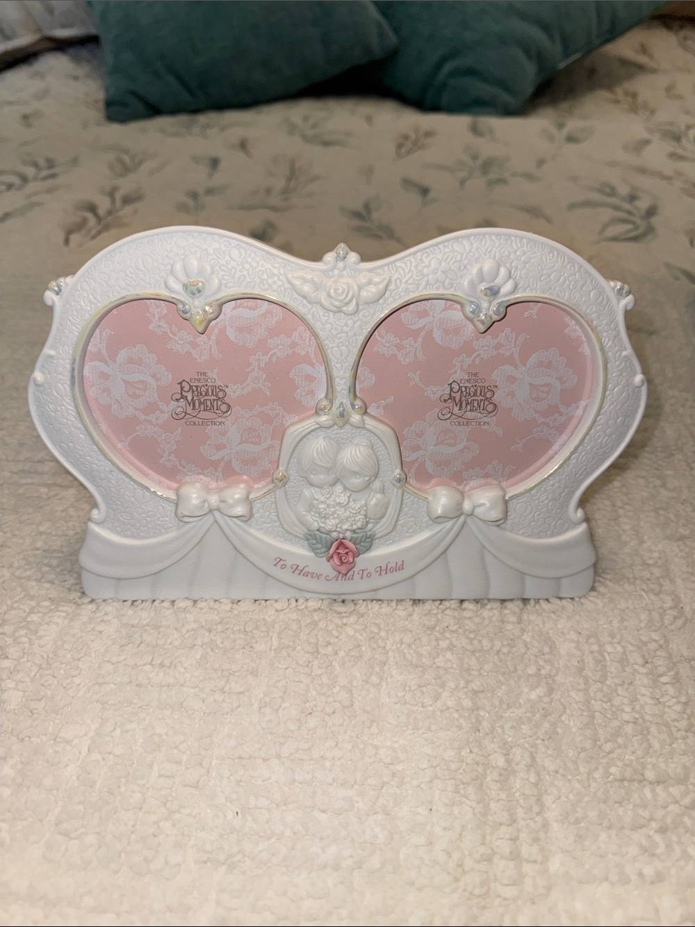 Precious Moments White and Pink Double Heart Photo Frame